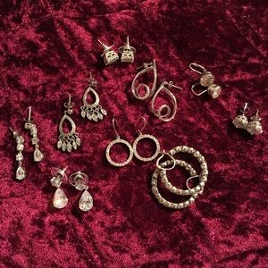 Sterling Silver Lot “9” CZ Pierced Earrings